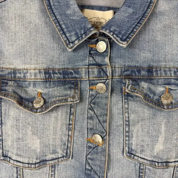 Ashley Vintage Charm Bleached Details Button Up Denim Jean Jacket #1245 Sizes L - Picture 4 of 7